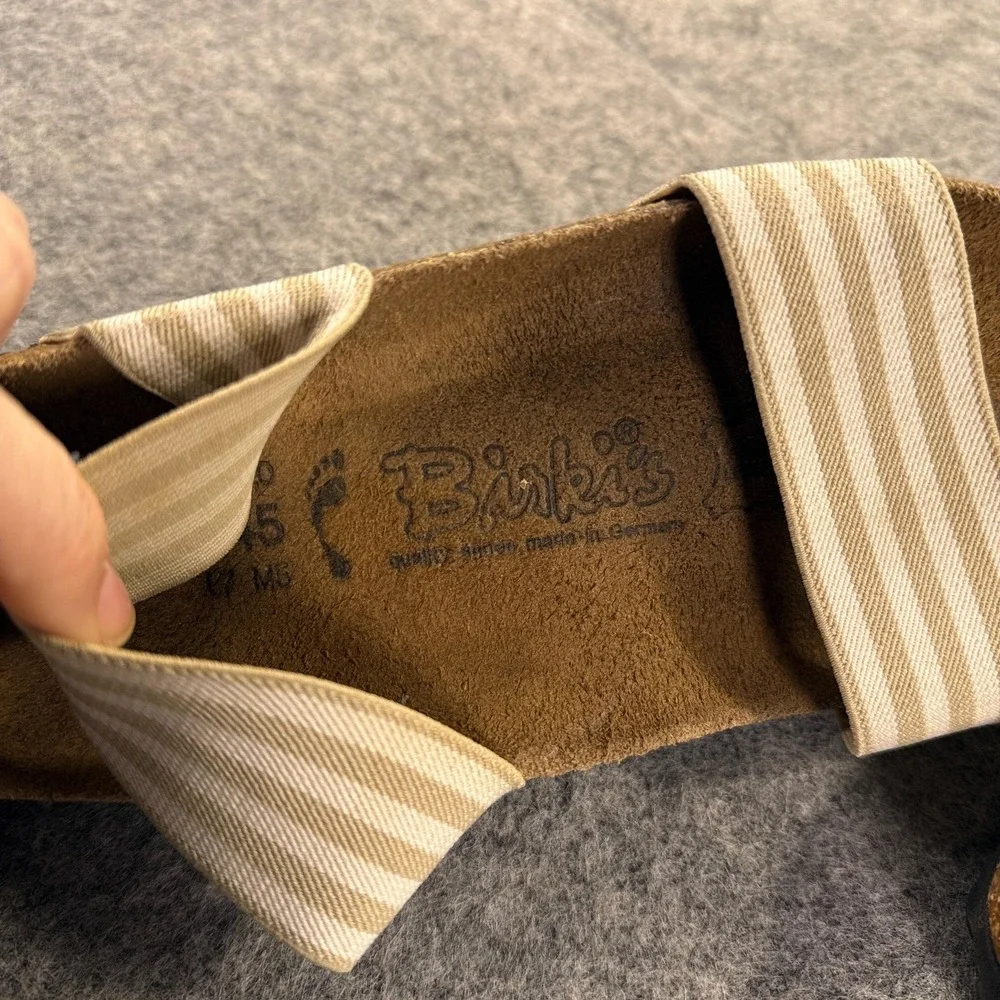Birkenstock Birki's‎ Sandals Womens 7 38 Beige Striped Slide Cork Comfort Shoes